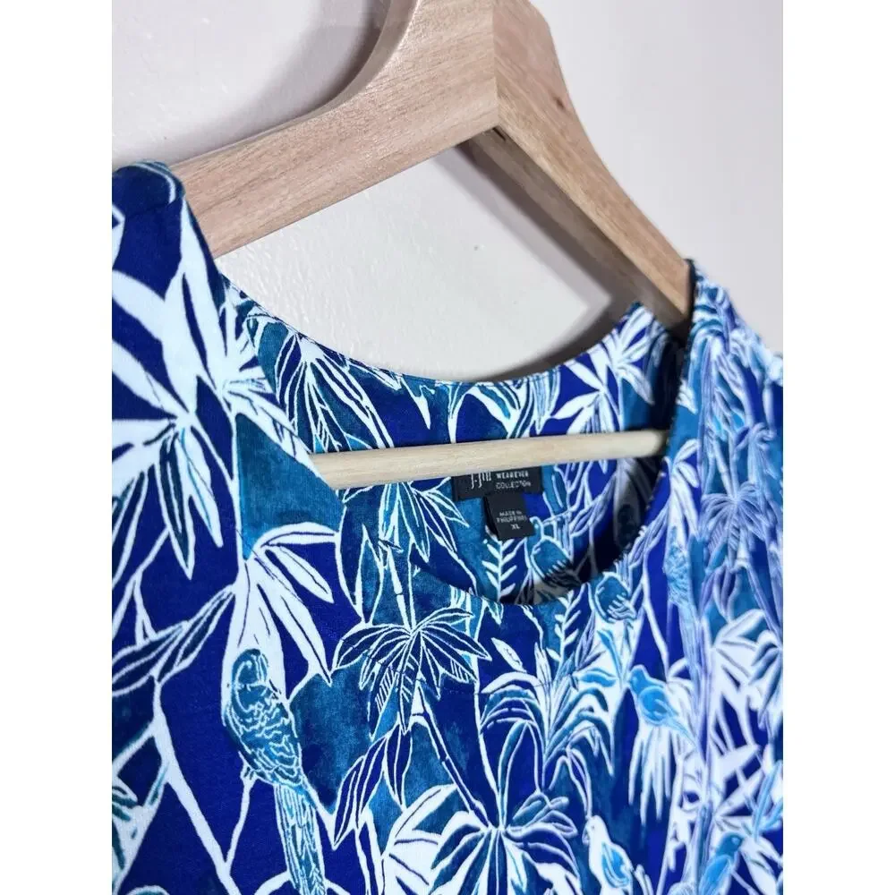 J. Jill Womens Dress Tropical Print Hawaii Beach Blue XL Stretch Coastal - Picture 4 of 12